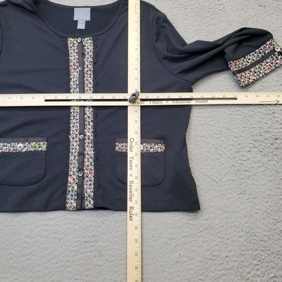 Rabbit Blouse Top Women's 12 Black Lace Trim Long Sleeve Round Neck Button Front - Picture 5 of 5